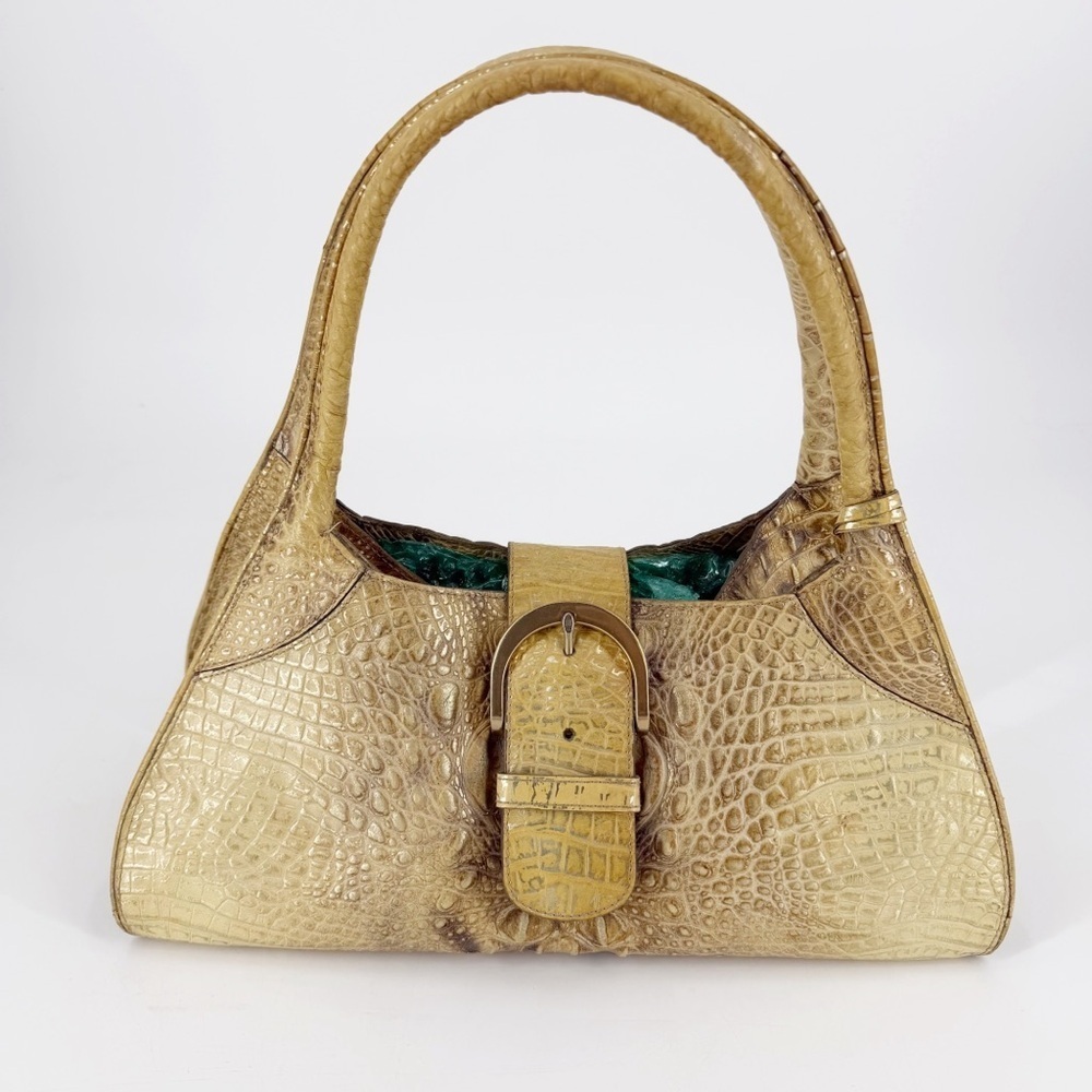 Brahmin Croc Embossed Leather Shoulder Bag Purse Tan y2k 2010s